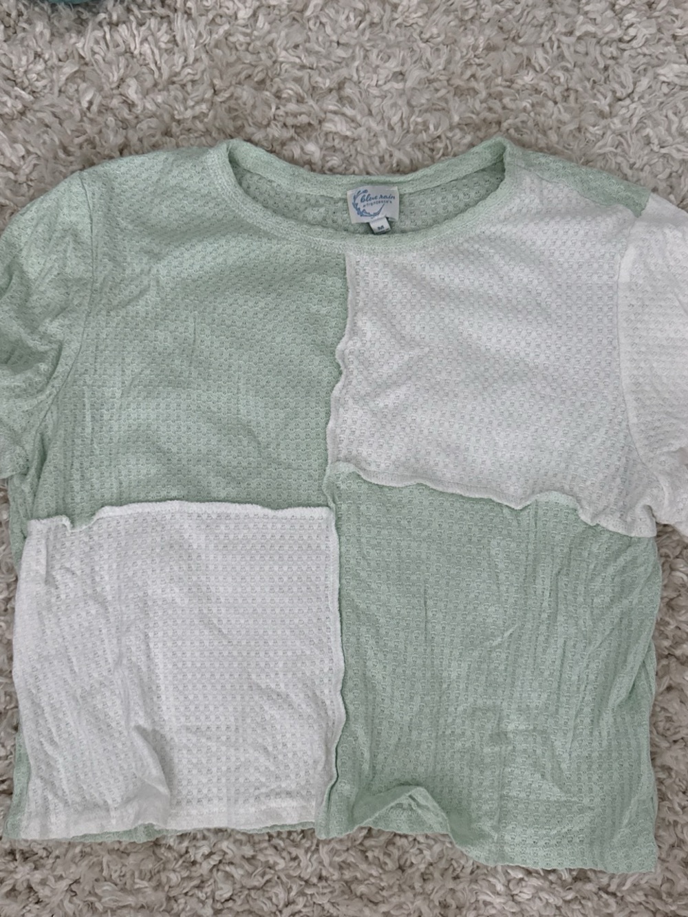 Blue Rain Mint Green and White Colorblock Knit Tee
